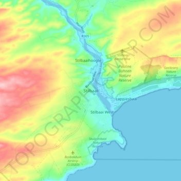 Topografische kaart Stilbaai, hoogte, reliëf