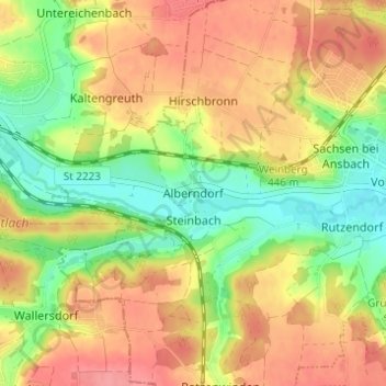Topografische kaart Alberndorf, hoogte, reliëf