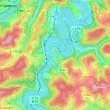 Topografische kaart Stade, hoogte, reliëf