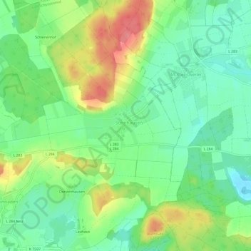 Topografische kaart Steinhausen, hoogte, reliëf
