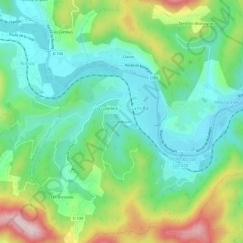 Topografische kaart Le Boisson, hoogte, reliëf