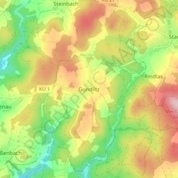Topografische kaart Gundlitz, hoogte, reliëf