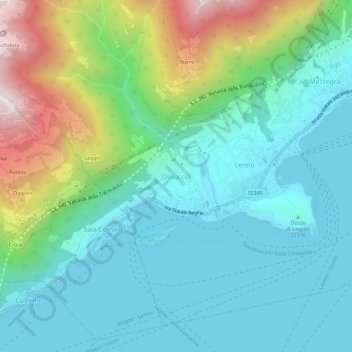 Topografische kaart Ossuccio, hoogte, reliëf