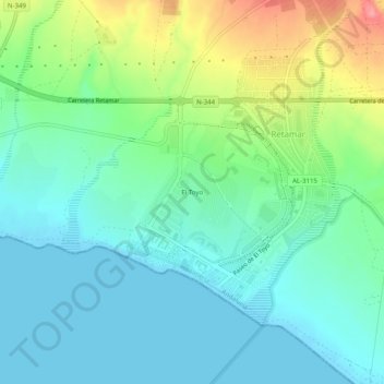 Topografische kaart El Toyo, hoogte, reliëf