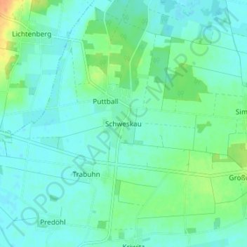 Topografische kaart Schweskau, hoogte, reliëf
