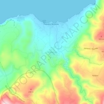 Topografische kaart Milatos, hoogte, reliëf