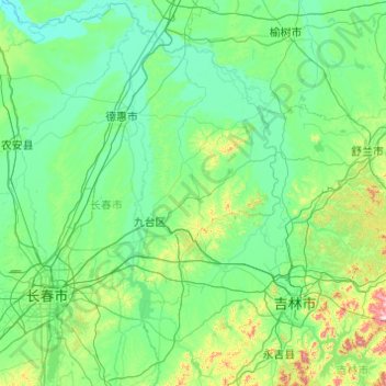 Topografische kaart 九台区, hoogte, reliëf