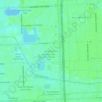 Topografische kaart Pinewood Park, hoogte, reliëf