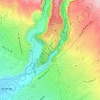 Topografische kaart Le Serré, hoogte, reliëf