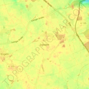 Topografische kaart Scholen, hoogte, reliëf