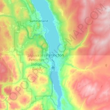 Topografische kaart Penticton, hoogte, reliëf