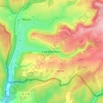 Topografische kaart Lambermont, hoogte, reliëf