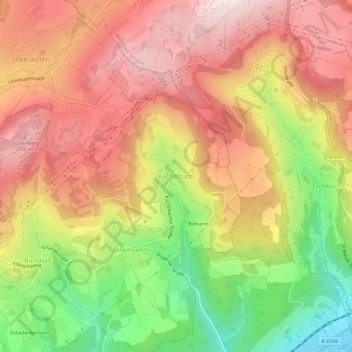 Topografische kaart Kuchelbach, hoogte, reliëf