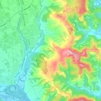 Topografische kaart Collalto, hoogte, reliëf