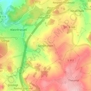 Topografische kaart Großfriesen, hoogte, reliëf