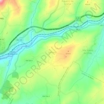 Topografische kaart Juncais, hoogte, reliëf