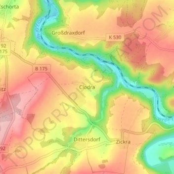 Topografische kaart Clodra, hoogte, reliëf