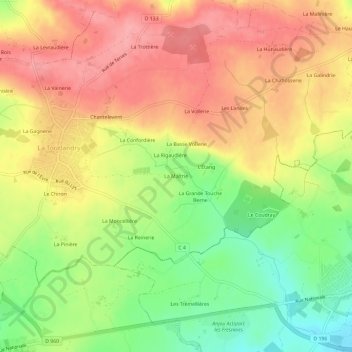 Topografische kaart La Maltrie, hoogte, reliëf