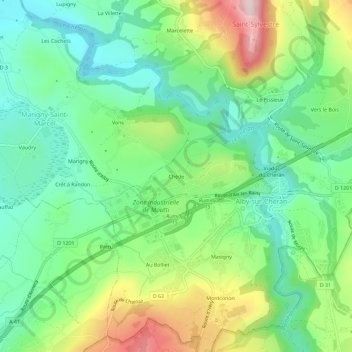 Topografische kaart Chède, hoogte, reliëf
