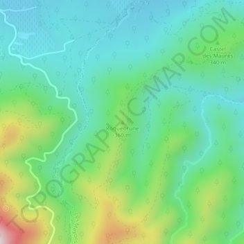 Topografische kaart Roquebrune, hoogte, reliëf