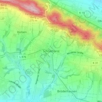 Topografische kaart Schnathorst, hoogte, reliëf