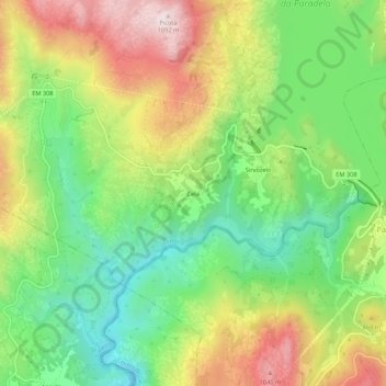 Topografische kaart Cela, hoogte, reliëf