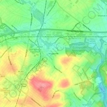 Topografische kaart Morganville, hoogte, reliëf