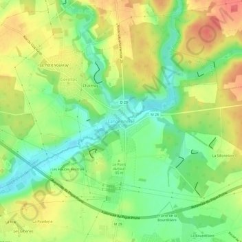 Topografische kaart Langennerie, hoogte, reliëf