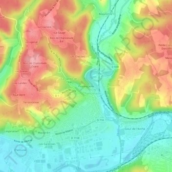 Topografische kaart Puyrousseau, hoogte, reliëf