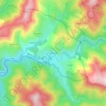 Topografische kaart La Vernède, hoogte, reliëf