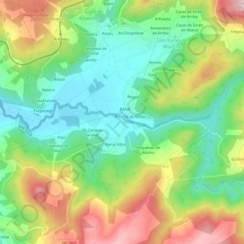 Topografische kaart A Ponte do Sur, hoogte, reliëf
