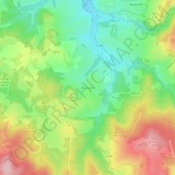 Topografische kaart Bouzogles, hoogte, reliëf