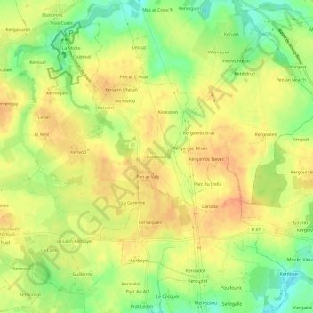 Topografische kaart Keramoal, hoogte, reliëf