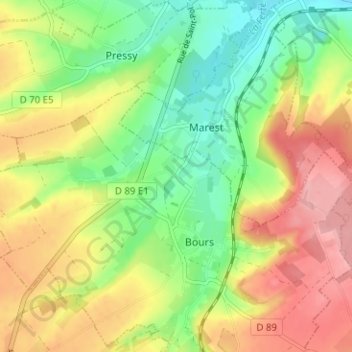 Topografische kaart Griscourt, hoogte, reliëf