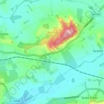 Topografische kaart Shucknall, hoogte, reliëf