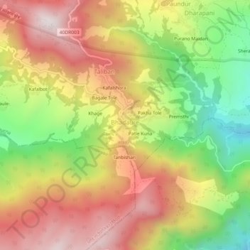 Topografische kaart Deurali, hoogte, reliëf