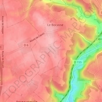 Topografische kaart Bosc la Mer, hoogte, reliëf