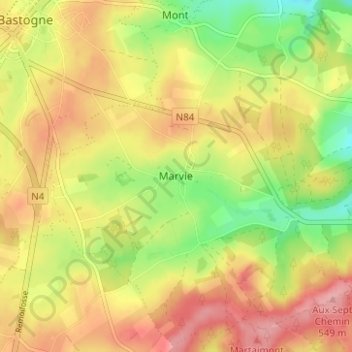 Topografische kaart Marvie, hoogte, reliëf