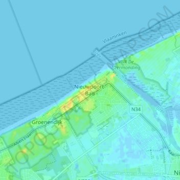 Topografische kaart Nieuwpoort-Bad, hoogte, reliëf