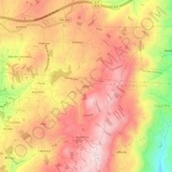 Topografische kaart Lobão, hoogte, reliëf