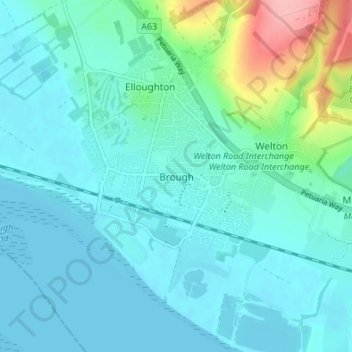 Topografische kaart Brough, hoogte, reliëf