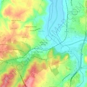 Topografische kaart Moinhos da Barosa, hoogte, reliëf