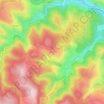 Topografische kaart Piéfaud, hoogte, reliëf