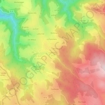 Topografische kaart Le Pecher, hoogte, reliëf