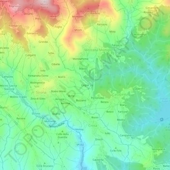 Topografische kaart Cagne, hoogte, reliëf