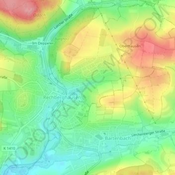 Topografische kaart Schinder, hoogte, reliëf