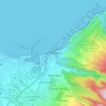 Topografische kaart La Possession, hoogte, reliëf