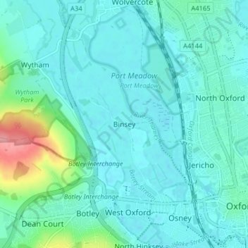 Topografische kaart Binsey, hoogte, reliëf