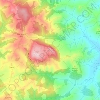 Topografische kaart Montefollonico, hoogte, reliëf
