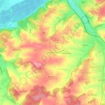 Topografische kaart Mittergolding, hoogte, reliëf